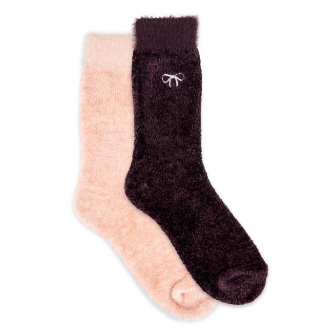 totes toasties® Ladies Chenille Super Soft Bed Socks (Twin Pack) Burgundy / Pink Extra Image 2